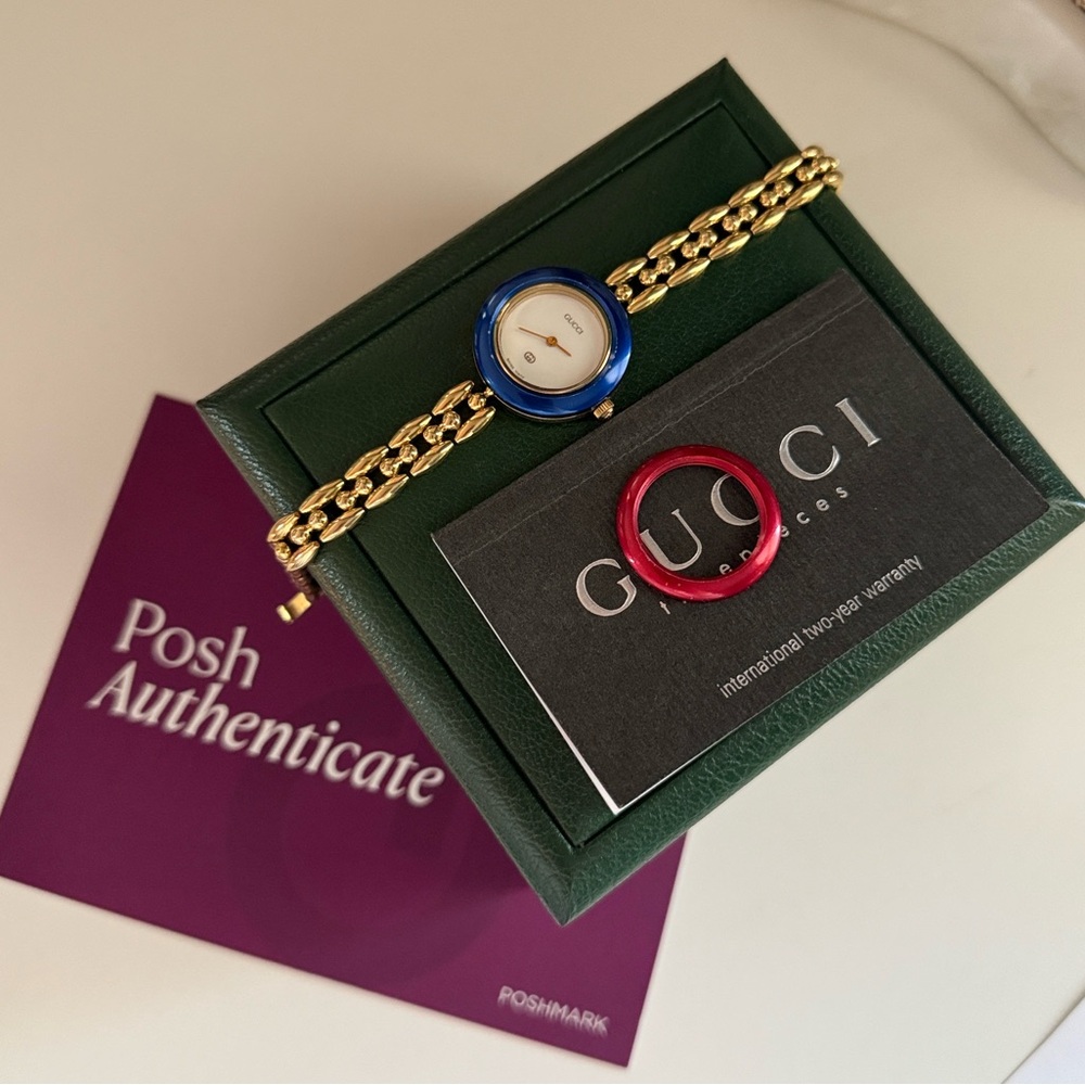 Gucci 11/12 Interchangeable Bezel Rice Link Bracelet Watch in Gold